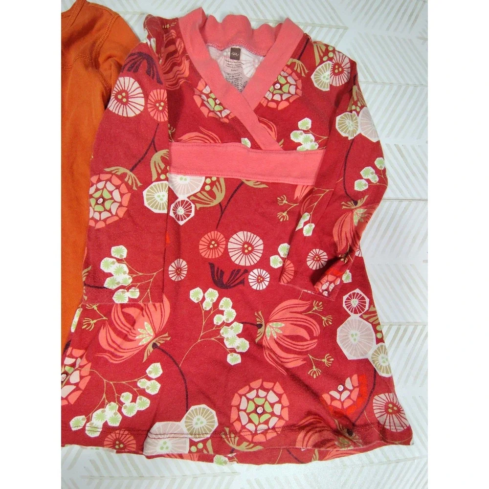 Tea Collection Girls Long Sleeve Dress Lot 3pc Floral Orange Red Size 2‎
